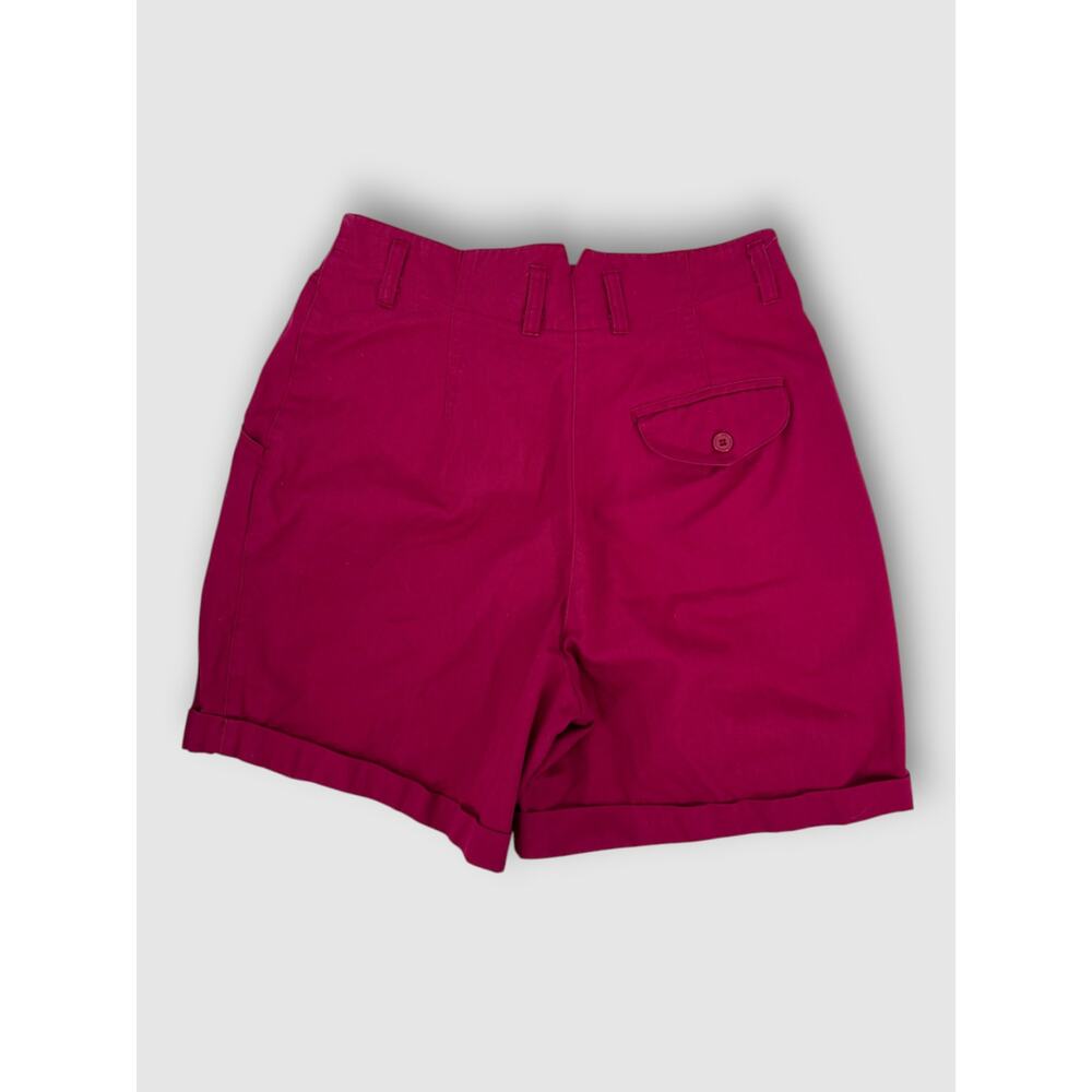 90s Vintage Magenta High Waist Pleated Cuffed Shorts Mom Shorts Cotton - Picture 3 of 6